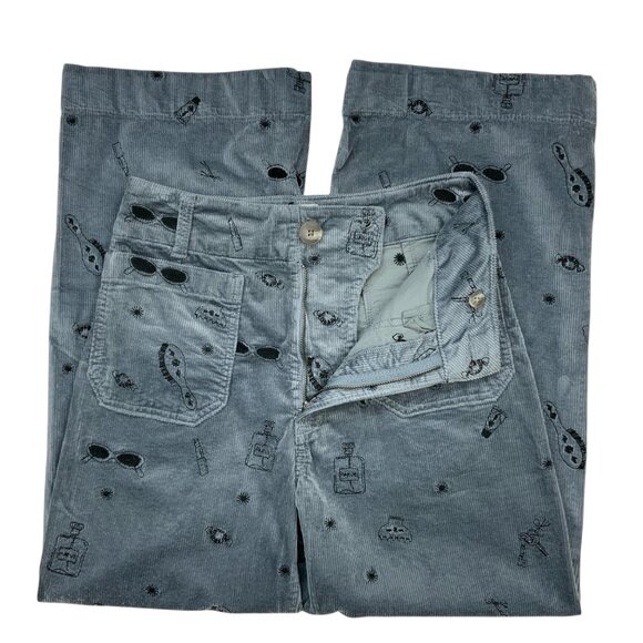 Anthropologie Maeve The Colette Crop Wide Leg Embroidered Corduroy Pant 27 Blue - Picture 3 of 12